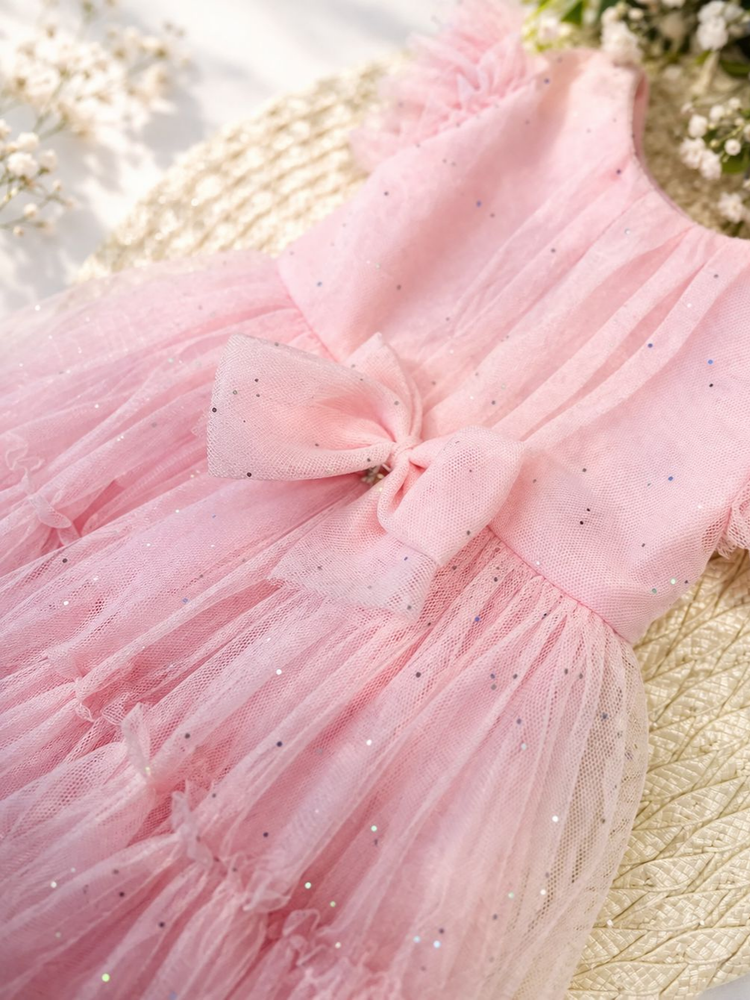 Vestido Infantil Rosa Com Brilho Para Festa - Imagem 2