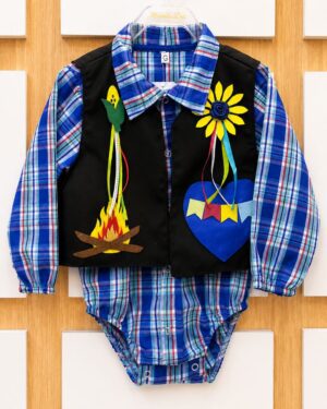 Body Bebê Xadrez Azul Manga Longa Infantil