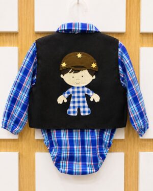 Body Bebê Xadrez Azul Manga Longa Infantil