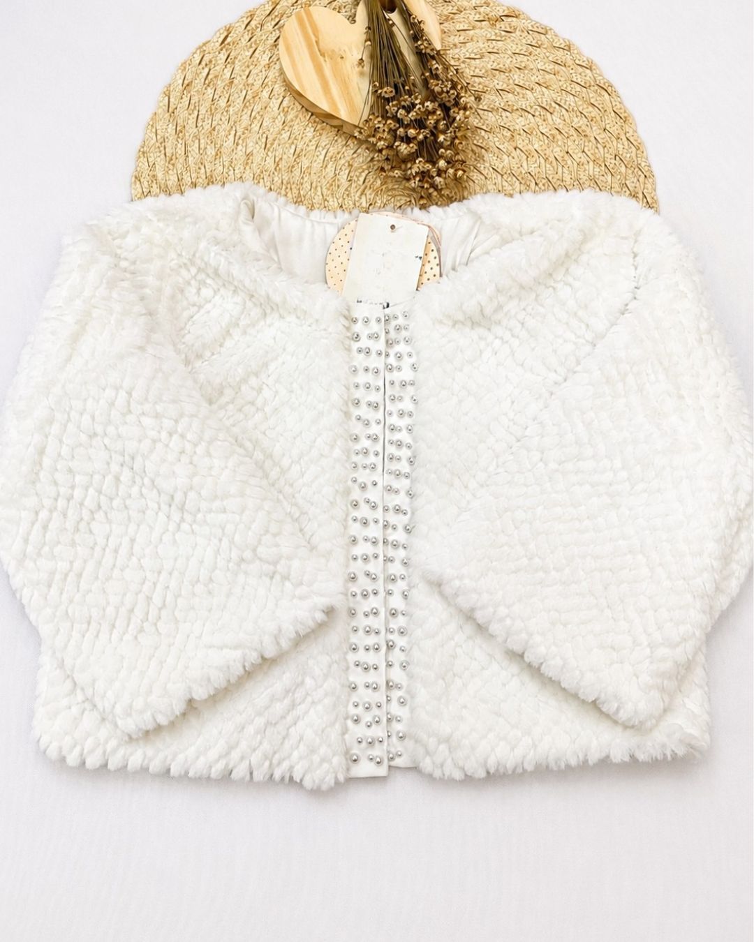 Bolero Casaco Infantil Teddy Com Pérolas