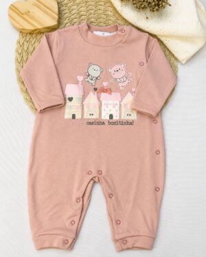 Macacão Bebê Suedine Estampa Casinhas Infantil