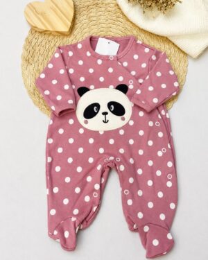 Macacão Bebê Suedine Aplique Panda Infantil