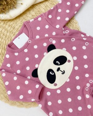 Macacão Bebê Suedine Aplique Panda Infantil