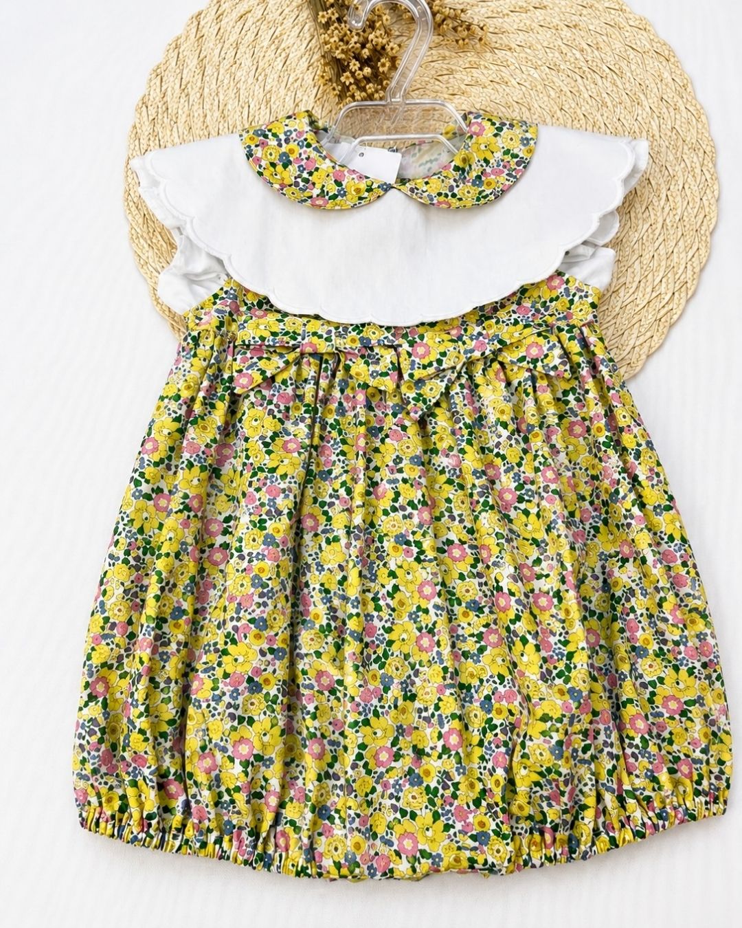 Romper Bebê Floral Amarelo Gola Sobreposta