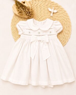 Vestido Bebê Branco Com Laço E Gola Clássica Infantil