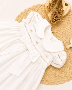 Vestido Bebê Branco Com Laço E Gola Clássica Infantil