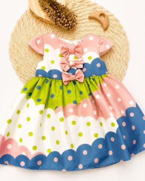 Vestido Bebê Colorido Poá Com Laços Infantil