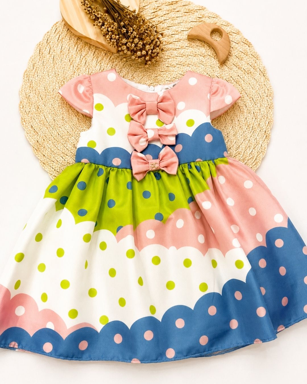 Vestido Bebê Colorido Poá Com Laços