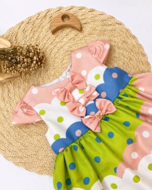 Vestido Bebê Colorido Poá Com Laços Infantil