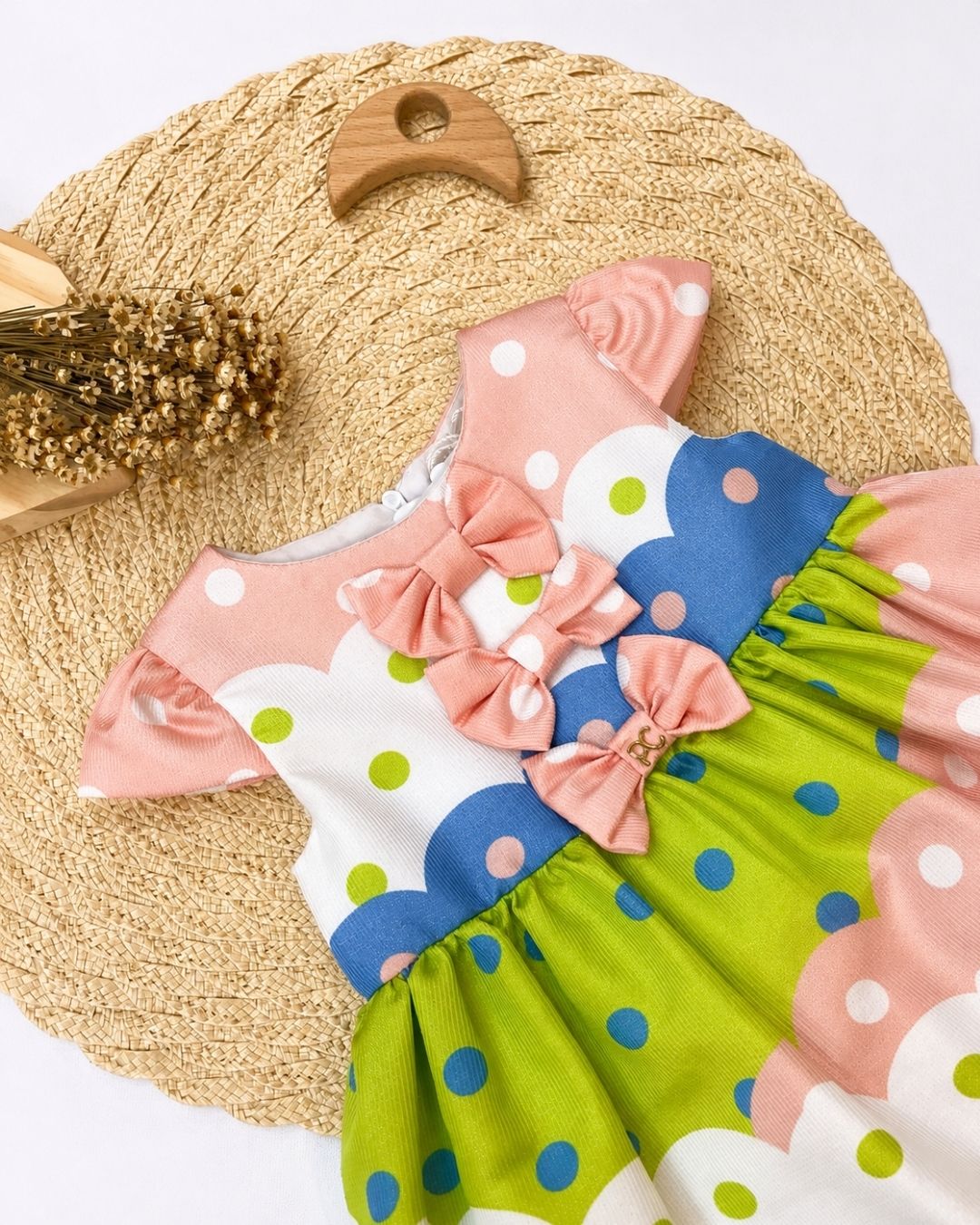 Vestido Bebê Colorido Poá Com Laços