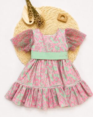 Vestido Bebê Estampado Com Manga Em Tule Infantil