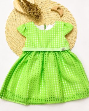 Vestido Bebê Verde Neon Xadrez Vazado Infantil