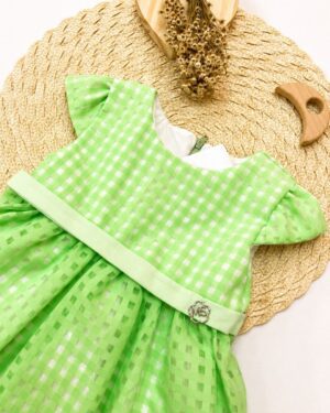 Vestido Bebê Verde Neon Xadrez Vazado Infantil