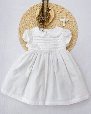 Vestido Bebê Branco Com Renda E Gola Clássica Infantil