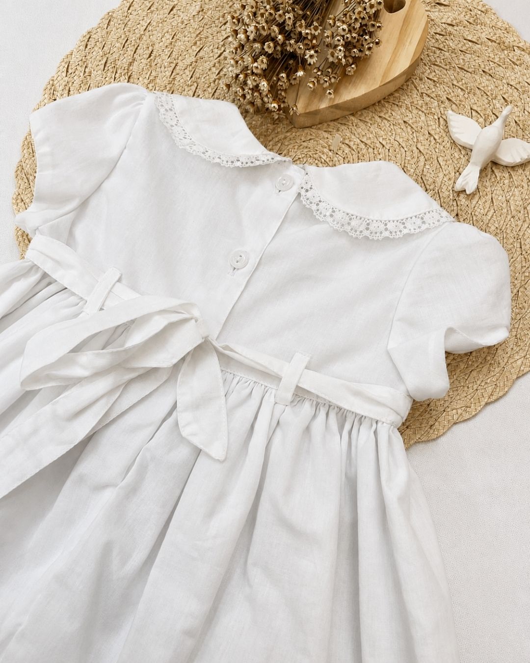 Vestido Bebê Branco Com Renda E Gola Clássica