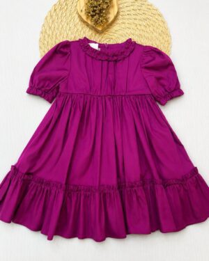 Vestido Bebê Roxo Franzido E Com Babados Infantil