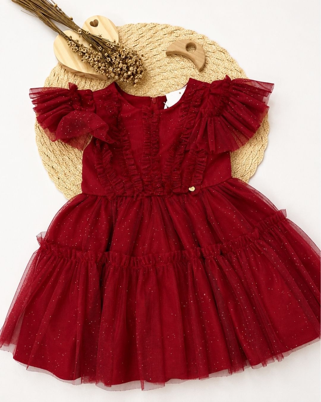 Vestido Bebê Tule Vermelho Com Brilhos
