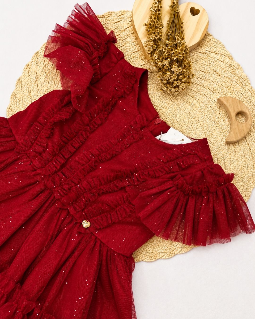 Vestido Bebê Tule Vermelho Com Brilhos