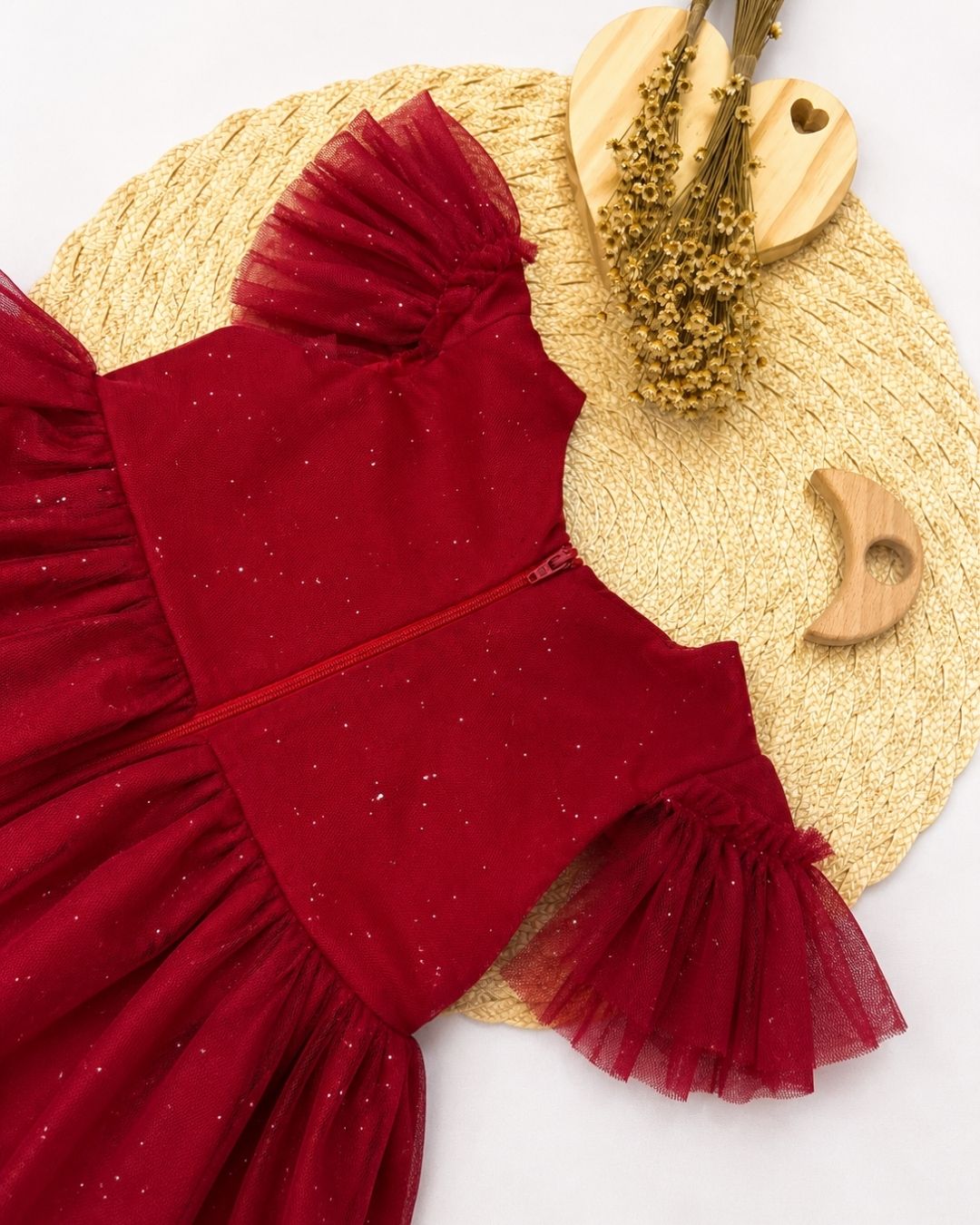 Vestido Bebê Tule Vermelho Com Brilhos