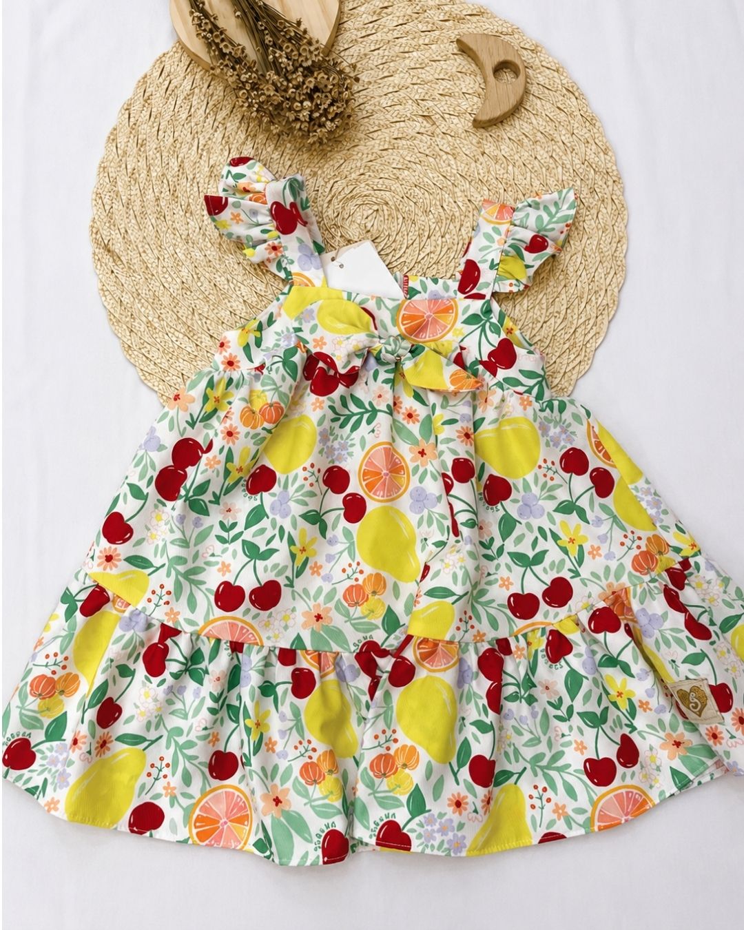 Vestido Bebê Estampado Frutas E Jardim