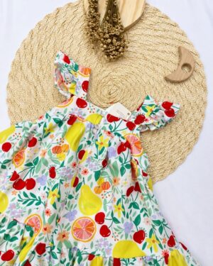 Vestido Bebê Estampado Frutas E Jardim Infantil