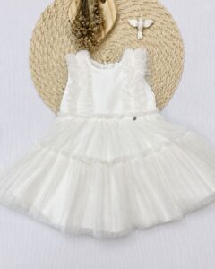 Vestido Bebê Branco Em Tule Com Babados