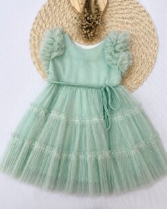 Vestido De Festa Bebê Verde Com Tule E Brilho