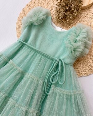 Vestido De Festa Bebê Verde Com Tule E Brilho Infantil
