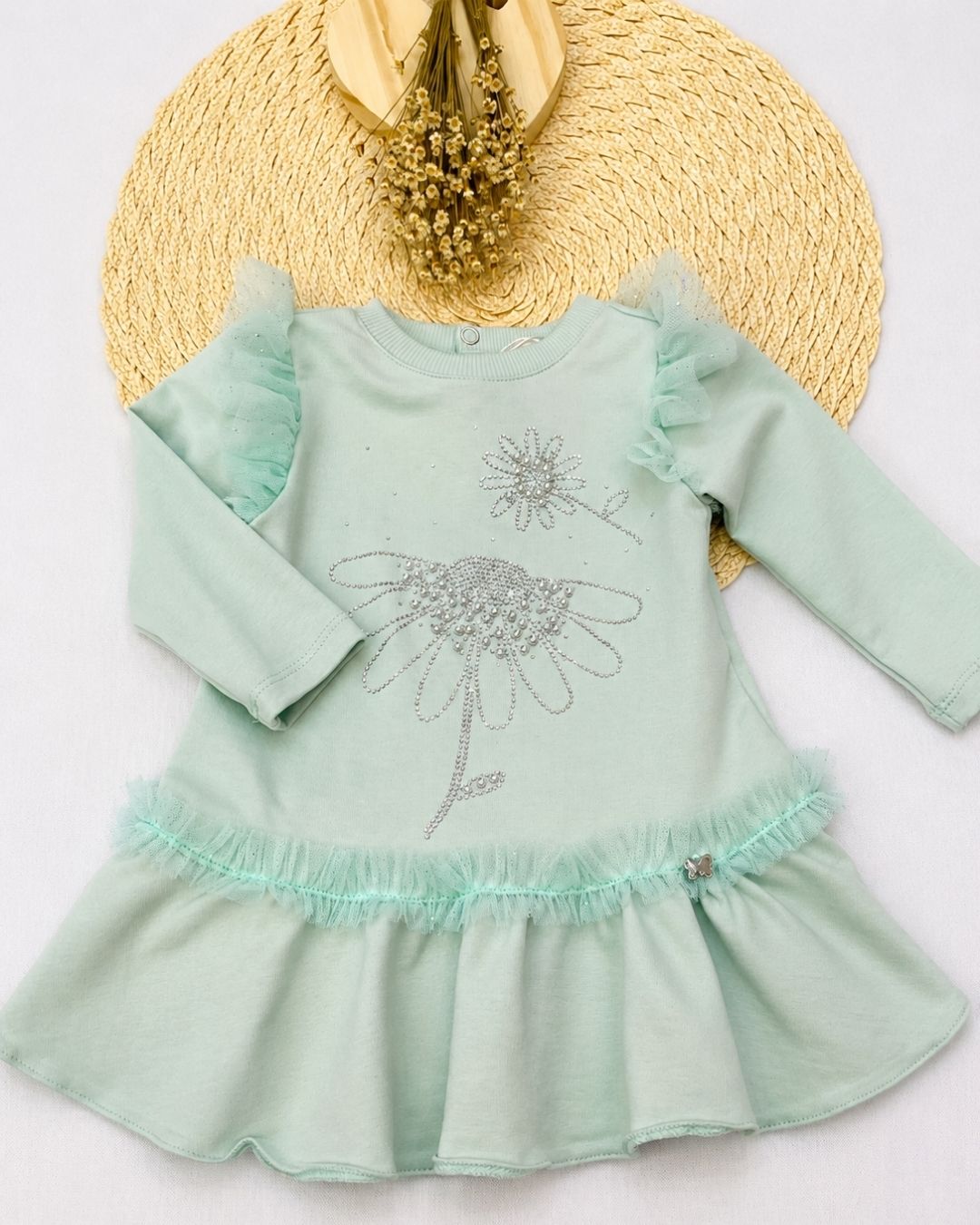 Vestido Bebê Inverno Verde Água