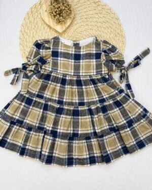 Vestido Bebê Xadrez Com Laços E Babados Infantil