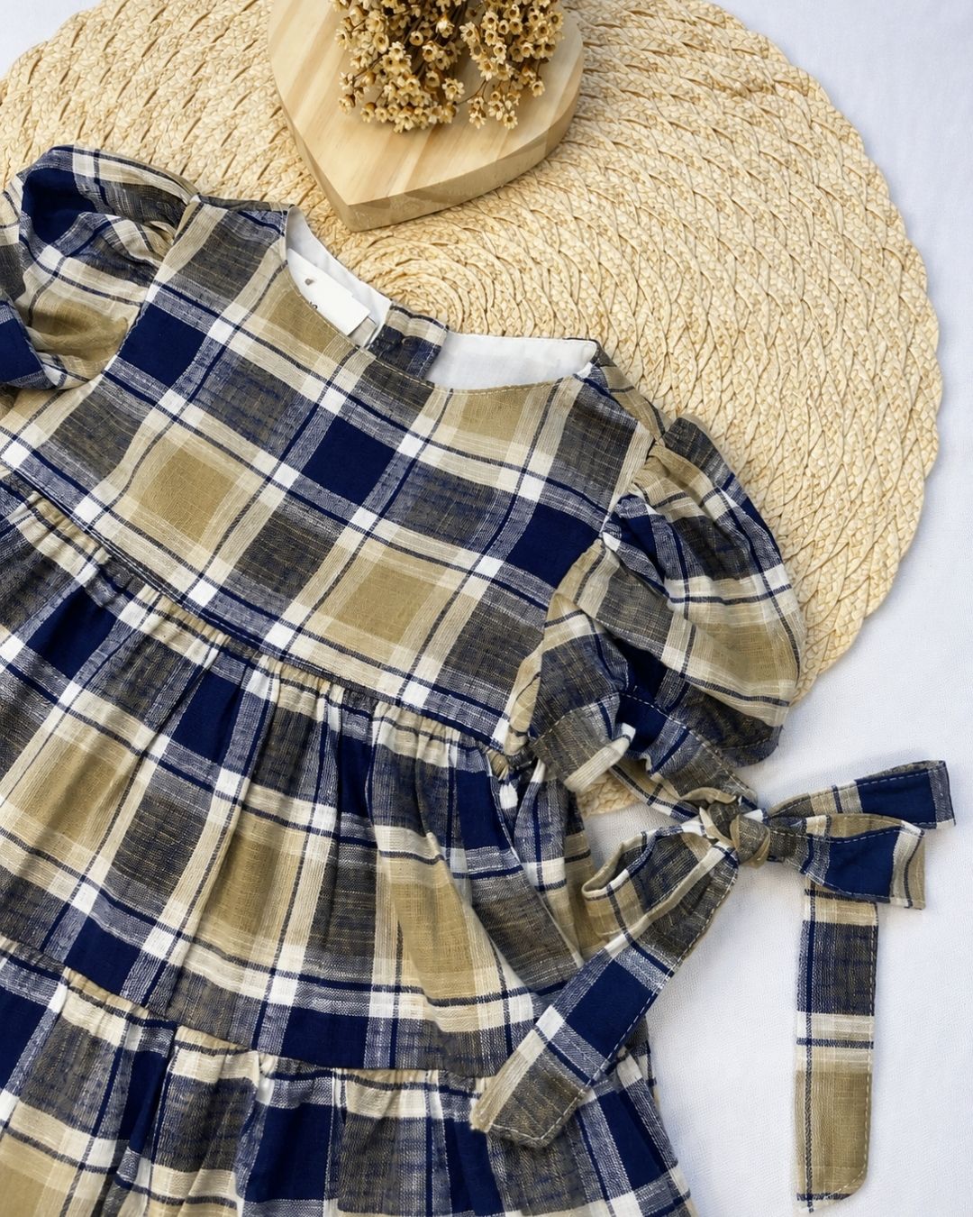 Vestido Bebê Xadrez Com Laços E Babados