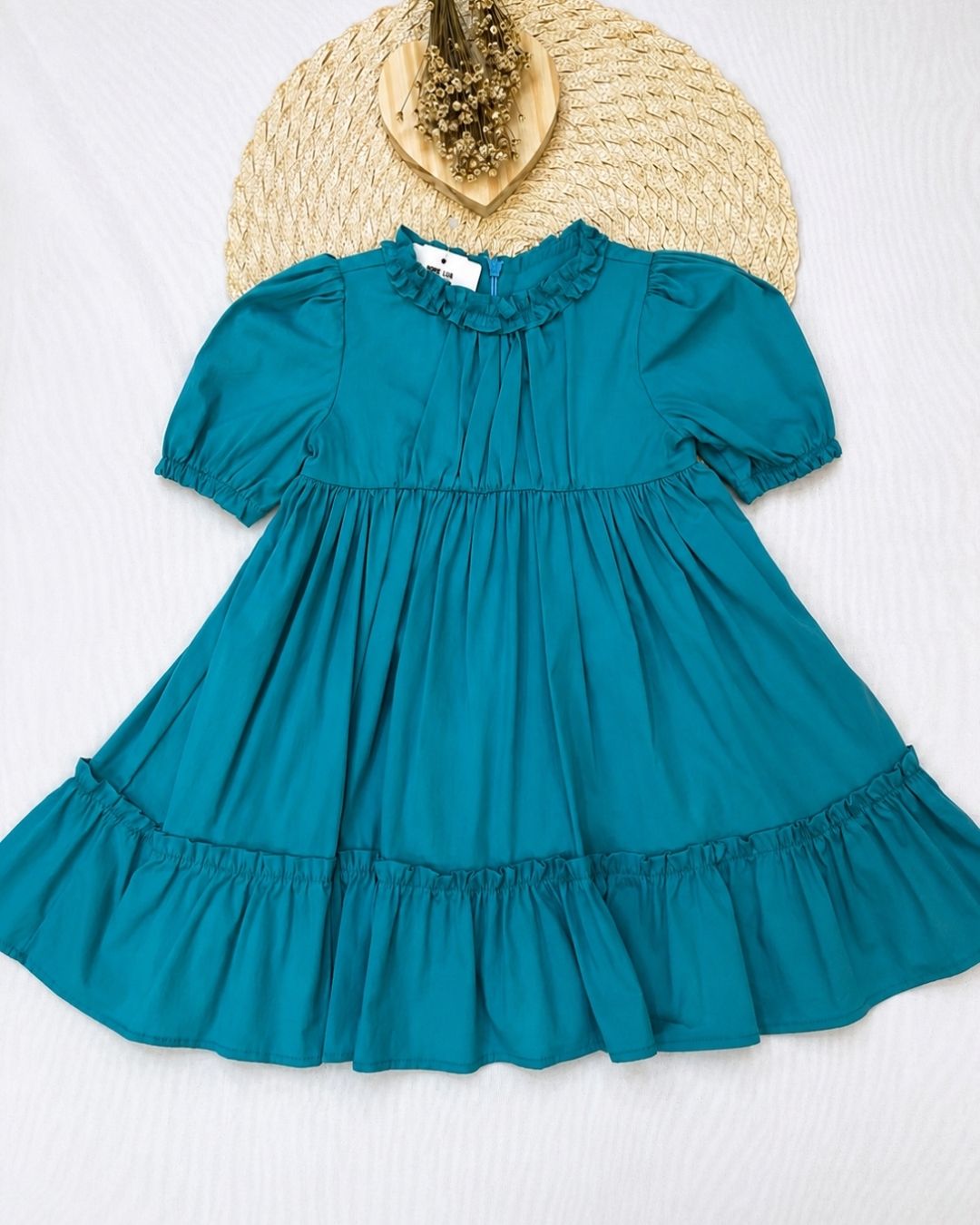 Vestido Bebê Azul Petróleo Com Babados