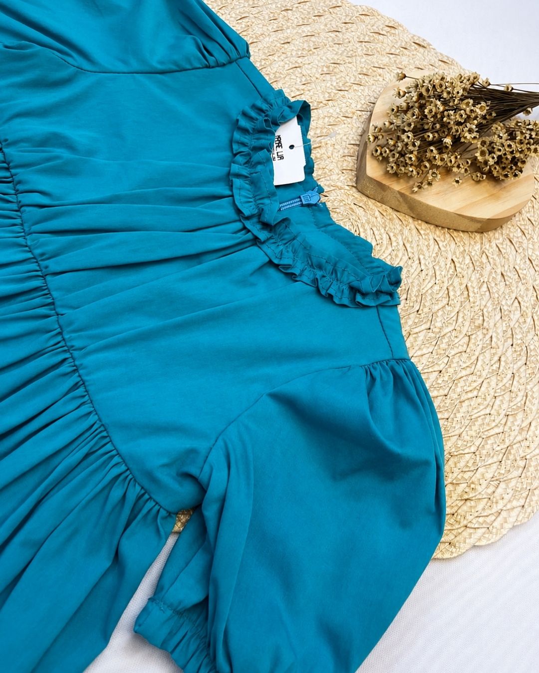 Vestido Bebê Azul Petróleo Com Babados