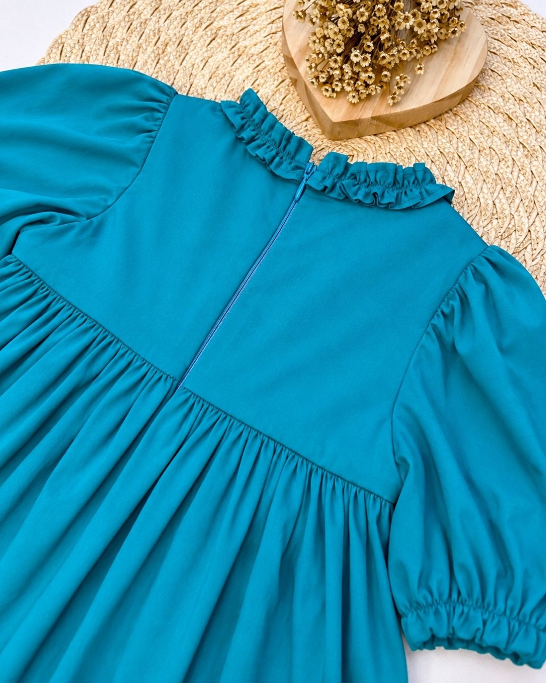 Vestido Bebê Azul Petróleo Com Babados