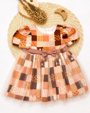 Vestido Bebê Ursinhas Patchwork Com Tule Infantil