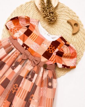 Vestido Bebê Ursinhas Patchwork Com Tule Infantil