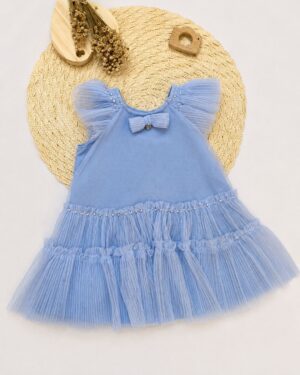 Vestido Bebê Com Tule Pérolas E Laço Infantil