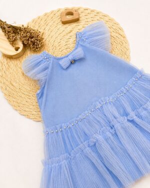 Vestido Bebê Com Tule Pérolas E Laço Infantil