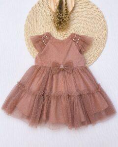 Vestido De Festa Bebê Bege Com Tule