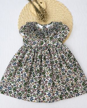 Vestido Bebê Estampa Floral E Gola Franzida Infantil