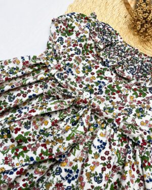 Vestido Bebê Estampa Floral E Gola Franzida Infantil