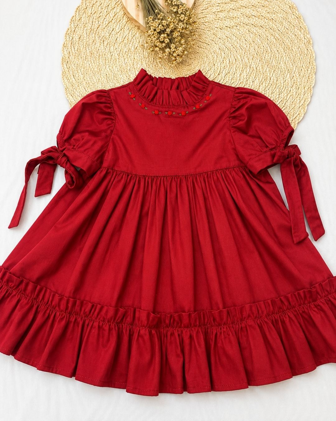 Vestido Bebê Vermelho Com Laços E Babado