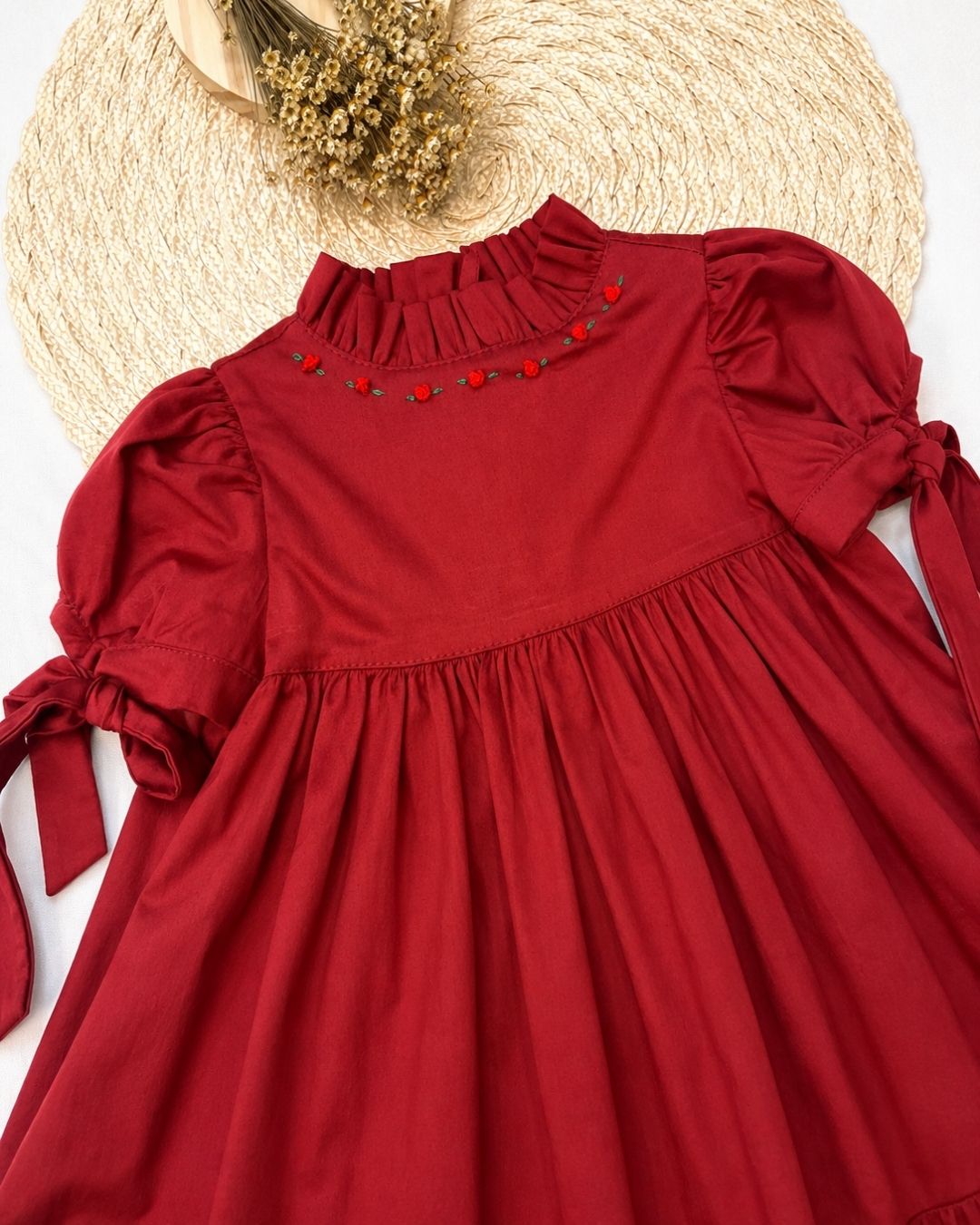 Vestido Bebê Vermelho Com Laços E Babado