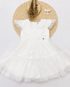 Vestido Bebê Branco Com Flores Em Tule