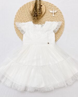 Vestido Bebê Branco Com Flores Em Tule Infantil