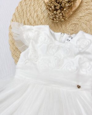 Vestido Bebê Branco Com Flores Em Tule Infantil