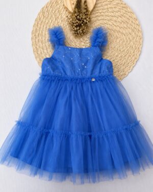 Vestido De Festa Bebê Azul Com Paete Infantil