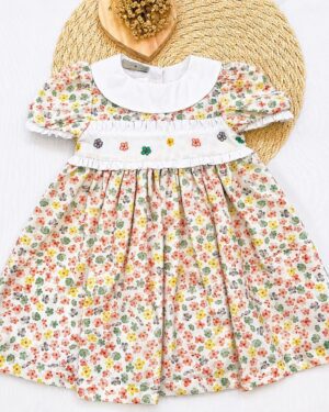 Vestido Bebê Floral Com Gola Bordada Infantil