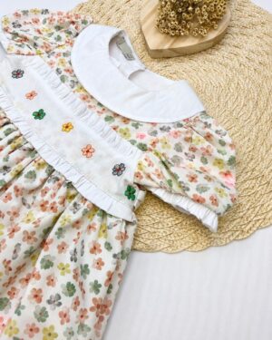 Vestido Bebê Floral Com Gola Bordada Infantil