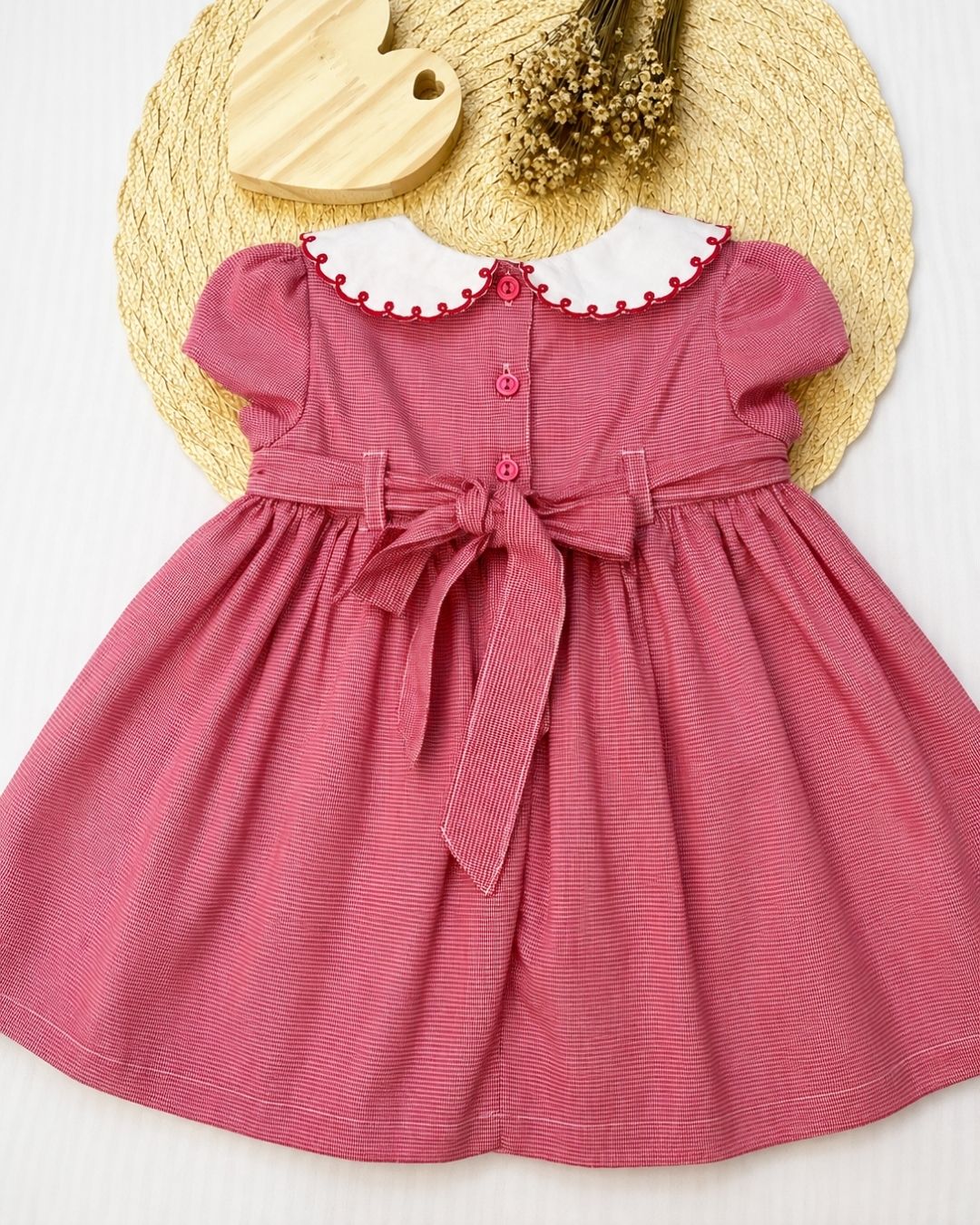 Vestido Bebê Vermelho Com Gola Bordada